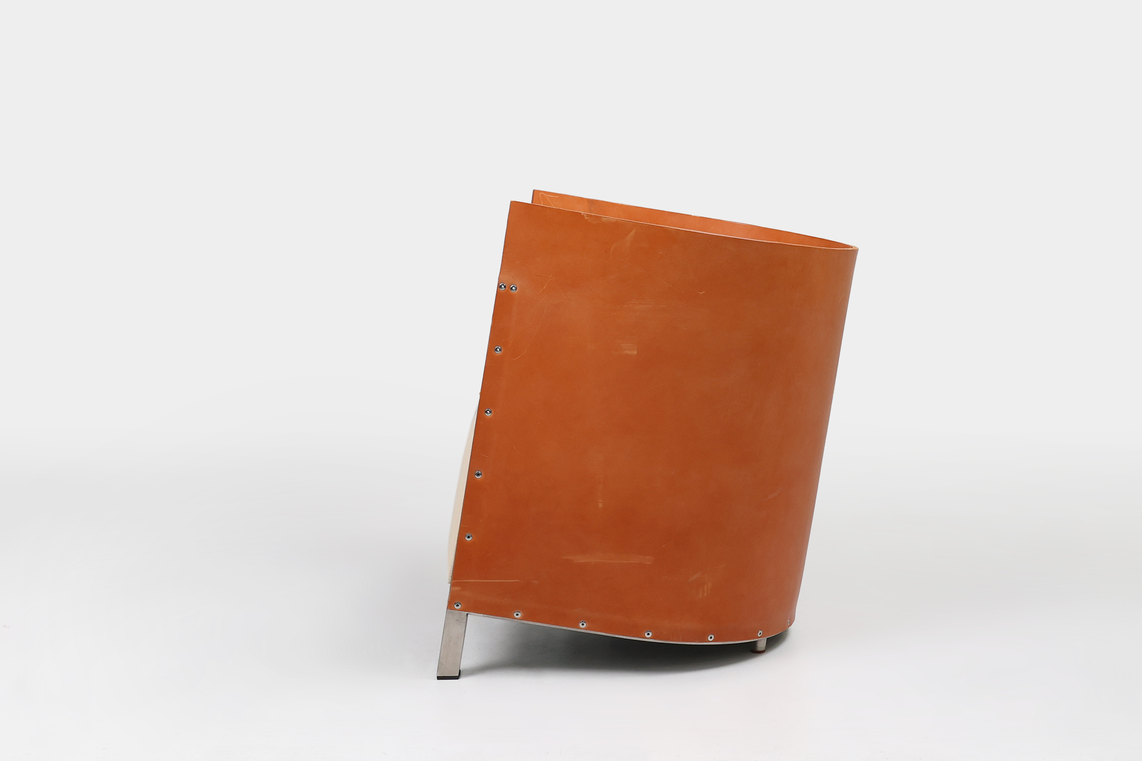 Maarten van Severen S88 easy chair in saddle leather and steel, Belgium 1988thumbnail